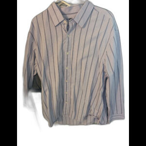 Michael Kors Men's Blue White Stripe Button Up Long Sleeve Shirt Size XL